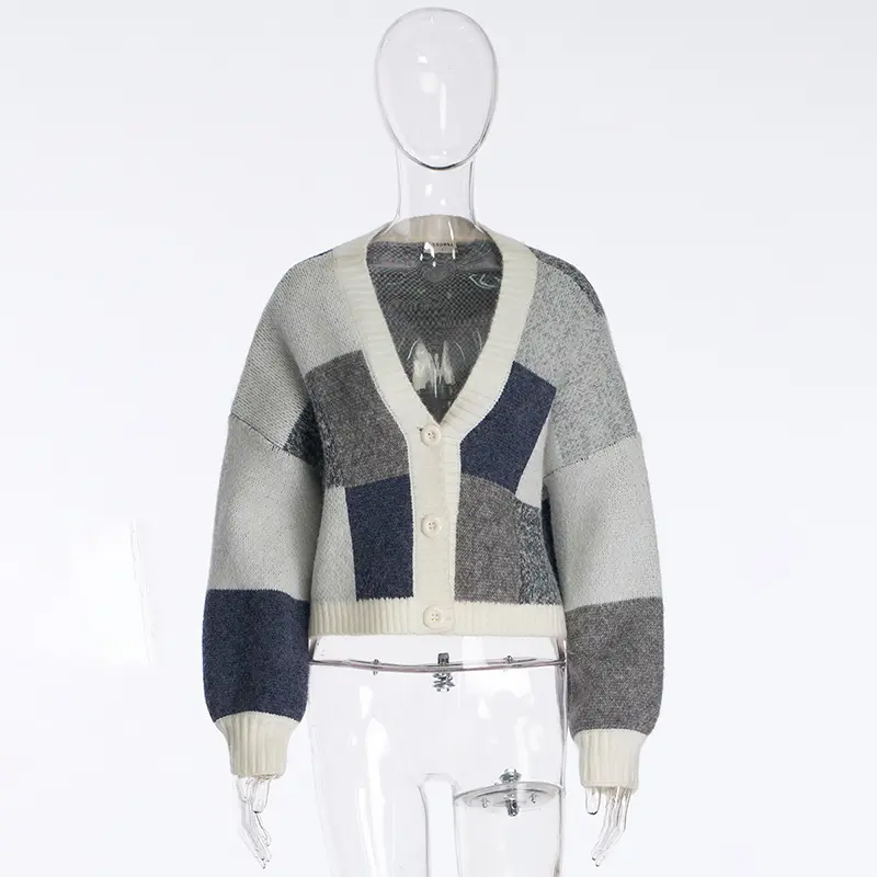 Women's Color Block Loose Cardigan Sweater_13mf