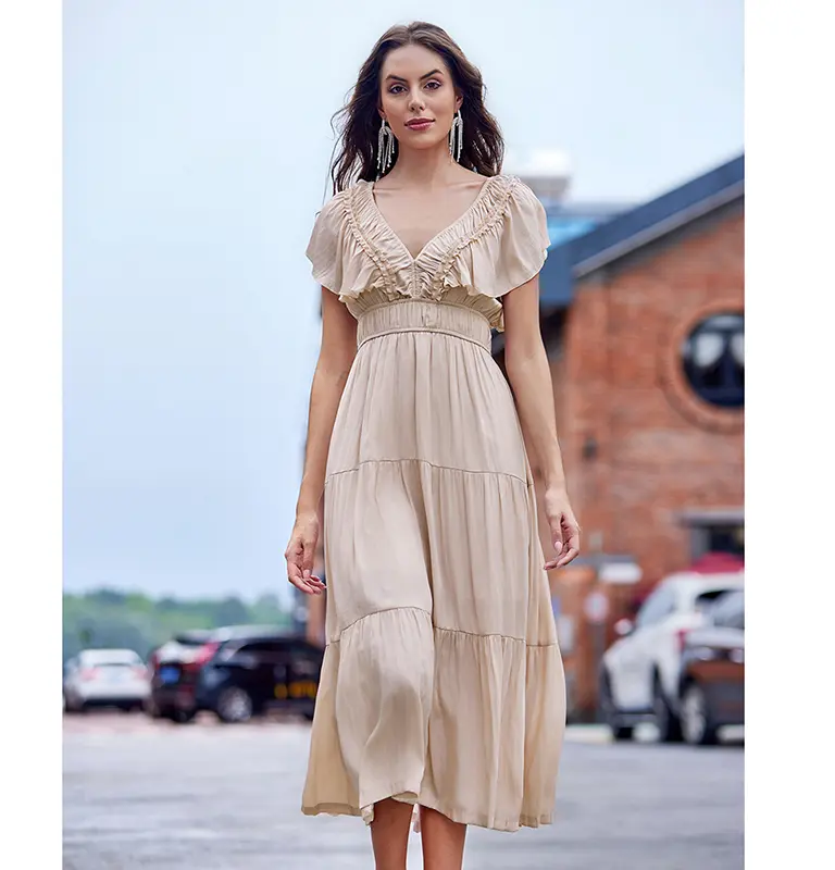 Simple And Versatile Elegant Ruffled Waist A-line Dress For Women